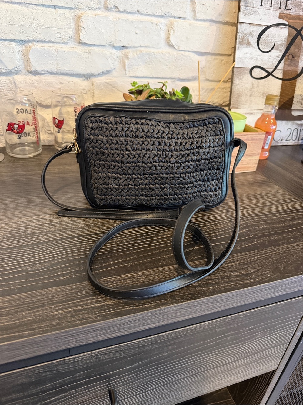 Banana Republic Black leather and craft Crossbody Bag